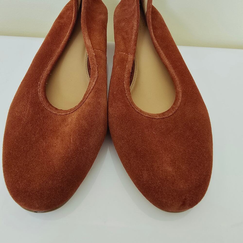Anthropologie Soludos Juliette Pumps Stacked Heel Suede Round Toe Rust Orange 11 - Picture 8 of 12